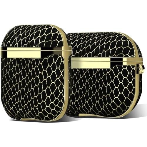 VIETAO Genuine Leather Case for Airpods Pro Case Cover, Full-Body Shockproof Gold Plated Protective Case Cover for Apple