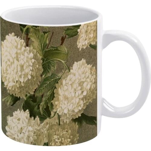 Vintage Victorian White Hydrangea Floral White Mug New Good Quality Print Mug 11 Oz Coffee Cup Vintage Victorian White Hydrange