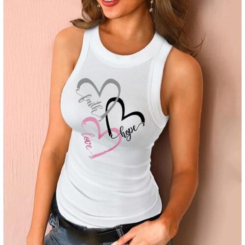 2021 Summer Girls Sleeveless Basic Cami Slim Corset Sportswear T-Shirts Women Clothings Heart Print Sexy White Tank Casual Tops