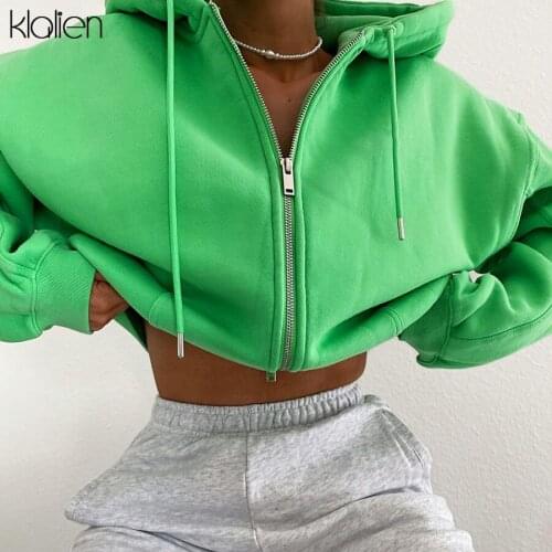 KLALIEN Fashion Casual Hoodie Coat Women Autumn New Slim Solid Double Zipper Sportswear Activewear Wild Tracksuit Female