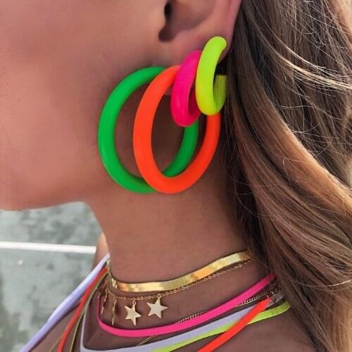 Neon Enamel Colorful Tube Hoop Earring For Women Gold 30mm Tube HOOPS Fashion