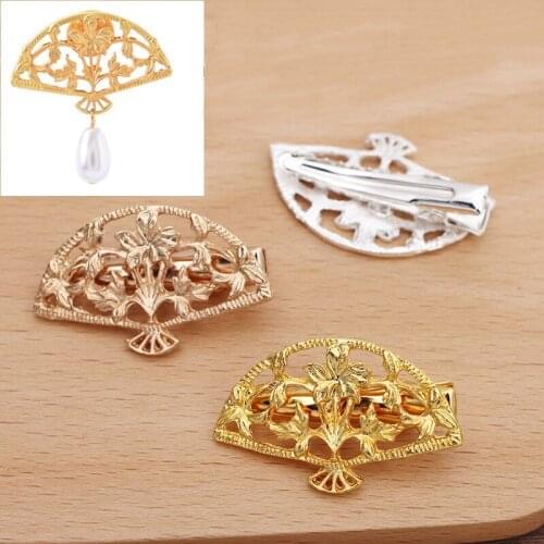 10 PCS 23x37mm Metal Alloy Fan Hair Clip DIY Handmade Hairpin Accessories For Jewelry Making