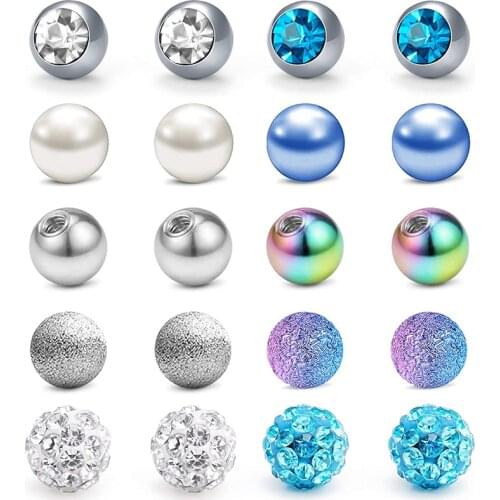 14G replacement ball for belly button ring nipple rebar and plastic pearl industrial barbell eyebrow horseshoe earrings