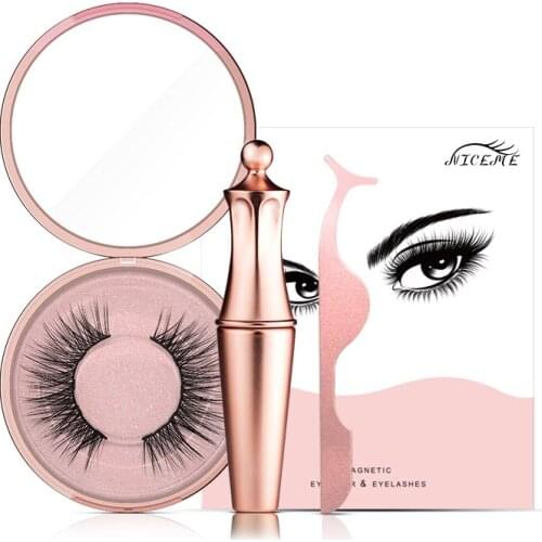 2 Pairs Magnetic Eyelashes with Eyeliner Liquid Mirror Set 3D Mink Magnetic Lashes Full Strip False Eyelashes Tools Natural Long