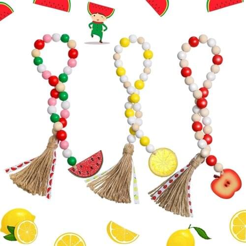 3 Pieces Fruit Summer Wood Beaded Garland, Fruit Farmhouse Rustic Beads, Spring Summer Country Home Tiered Tray Decor