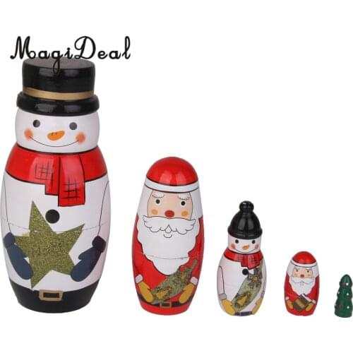 5Pcs/Pack Cute Santa Claus/Snowman/Xmas Tree Nesting Dolls Christmas Russian Matryoshka for Kids Children Gift Baby Room Decor