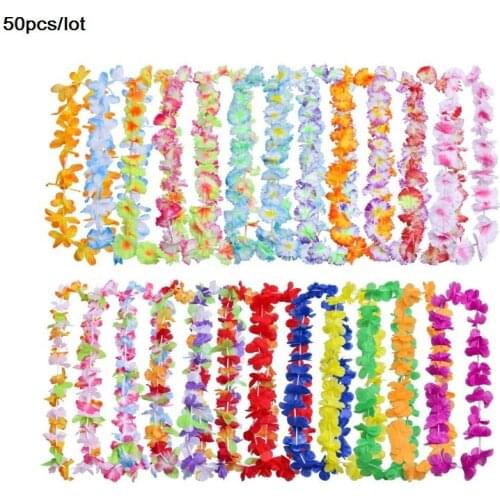 50/60/100pcs Hawaiian leis Artificial Necklace Hawaii Garland Christmas Fake Floral leis Party Beach Fun wreath DIY gift Decor