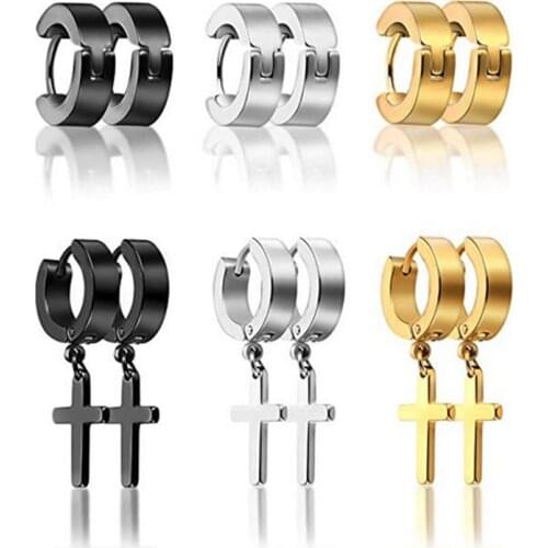 6 Pair/set Punk Stainless Steel Earrings Men Simple Cross Pendant Earrings for Women Jewelry Couples Gifts boucle oreille femme
