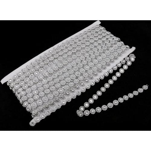 9.1 Meters Diamante Silver Flower Crystal Beaded Chain Ribbon Trim for Wedding Gift Wrapping Decoration