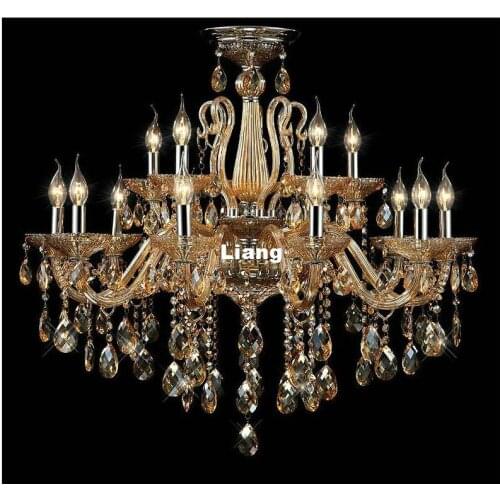 Free Shipping Modern Amber Crystal Chandelier D90cm H70cm 18L LED Candelabro for Coffee Shop Bar Kid Modern Crystal Chandelier