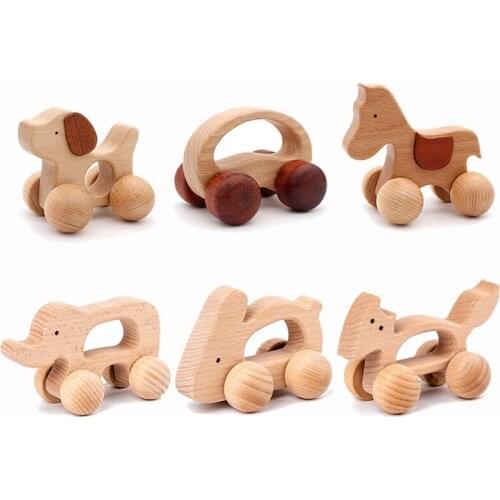 Baby Wooden Toys Rattle Car Beech Wooden Blocks Educational Montessori Toys For Kid Teething Baby Teethers Childern Chew Toys