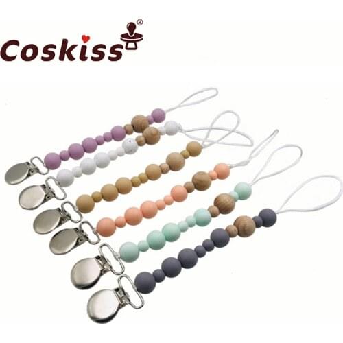 Baby Teether Pacifier Chain Organic Teether Natural Teething Grasping Toy Silicone Beads Toddler Teether Newborn DIY Baby Gift