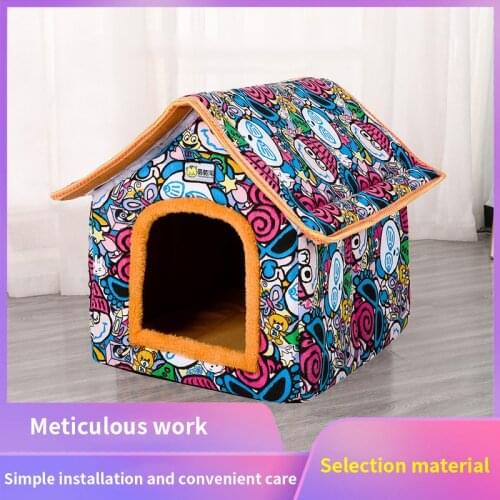 Pet Dog House Villa Winter Warm Dog Puppy Sofa Cushion House Kennel Nest Dog Cat Bed Striped Removable Cover Mat Pet Products