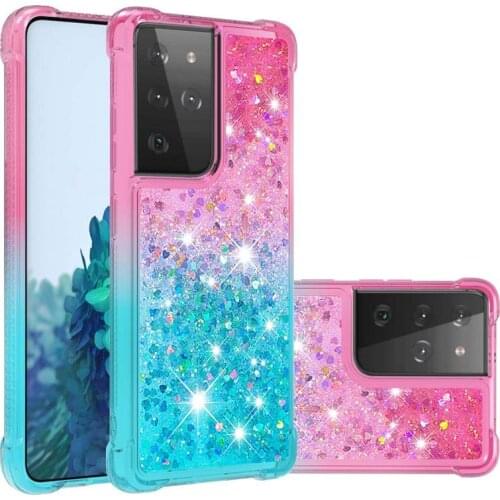 Gradient Quicksand Glitter Case For Samsung Galaxy S21 S21+ Shockproof TPU Bumper Clear Phone Cover S21 Ultra