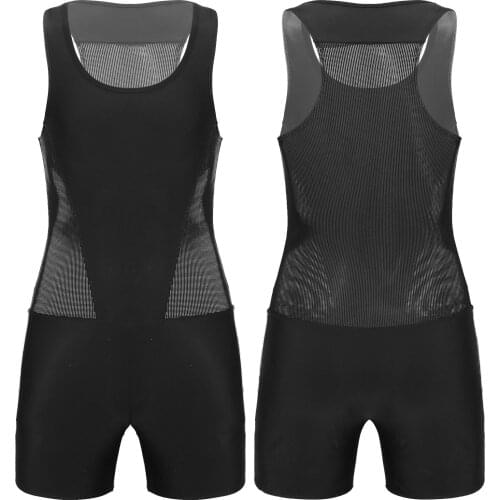 Man Pure Color Sport Jumpsuit Breathable Summer Sleeveless Racer Back Bodysuit Hollow Out Net Boyshorts Male Fitness Leotard