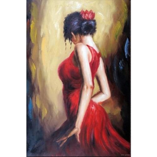 Best oil portaits Spanish Flamenco dancing girl Female artwork on canvas Hand painted woman painting for room decor