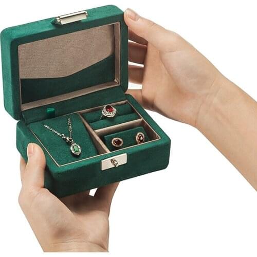 Small Green Velvet Wooden Small Earring Pendant Jewelry Box Organizer Travel Wood Jewellery Ring Necklace Storage Case Casket