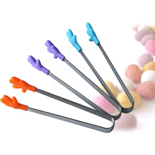 Small Stainless Steel Kitchen Tongs Non-slip Palm Design Silicone Tip Tongs Mini Food Tongs Salad Bread Serving Tong