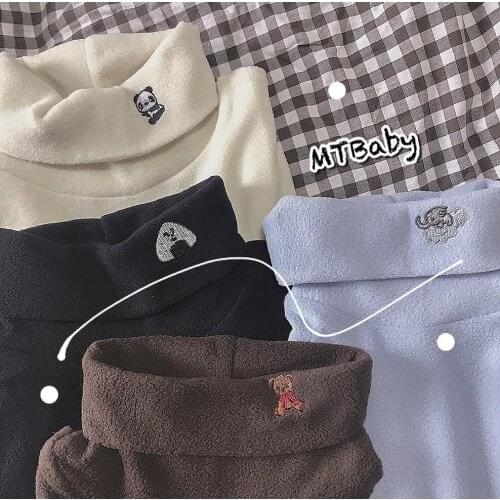 Cute Cartoon Pattern Sweet Womens Autumn Winter Turtleneck T-shirt Long Sleeve Fleece Cashmere Inner-shirt White Tshirt Tops