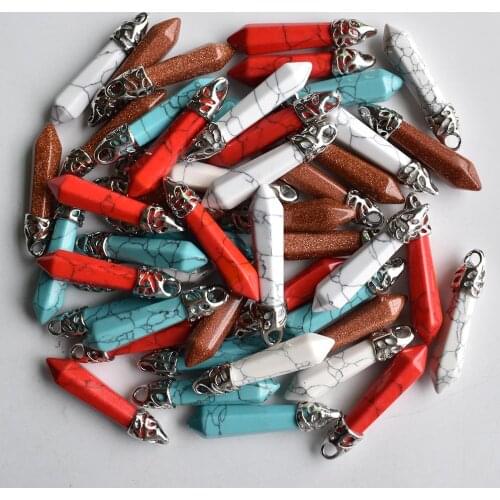 Fashion good quality gold sand stone turquoises pillar charms pendants 10x32mm for jewelry making 12pcs/lot wholesale free