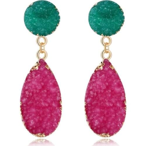 Trendy Wedding Druzy Resin Earrings Long Water Drop Earrings For Women Jewellery Statement Gifts For Women Accessories Brinco