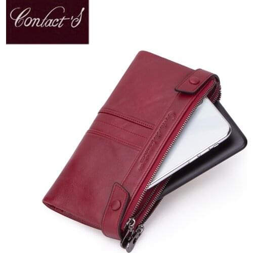 Contacts genuine leather fashion hasp wallet women rfid card holder wallets for women zipper coin purses female phone Clutch bag