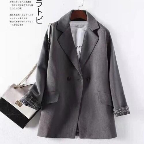 Fashion Spring Autumn Gray Suit Jacket Female Tide Style Temperament Casual Design Sense Niche Street Black Work Wear Suits