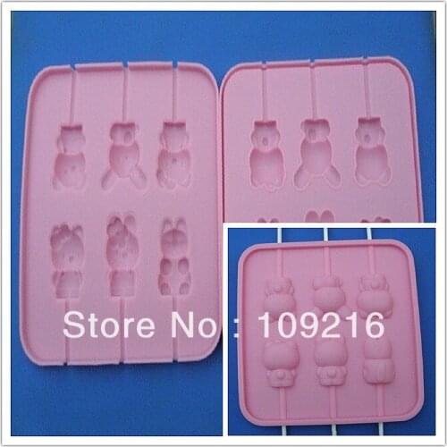 Wholsale!! 1set/pcs New style Cartoon Type 6-Lollipop Green Good Quality 100% Food Grade Silicone Cake/Chocolate/Candy DIY Mold