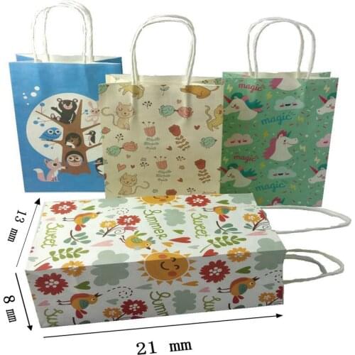 10 Pcs/lot Cartoon animals printed kraft paper bag with handles Brithday paper gifts bag Festive Party Favor 21x13x8cm