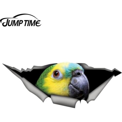 Jump Time 13cm x 4.8cm Blue Fronted parrot Sticker Torn Metal Bumper Decal Funny Car Stickers Window Trunk Animal 3D Car Styling