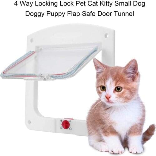 Adjustable Pet Door 4 Way Lockable Dog Cat Kitten Door Security Flap Door Plasic Small Pet Gate Door Kit et Supplies