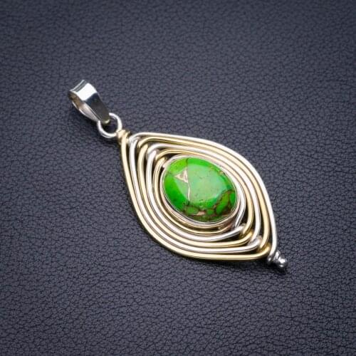 StarGems Natural Two Tones Copper Turquoise Handmade 925 Sterling Silver Pendant 2.25" D5882