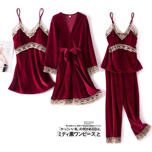 Velour Pijamas Set Women 4pcs Casual Sleepwear Intimate Lingerie Negligee Sexy Lounge Home Clothing Bathrobe Women Nightwear