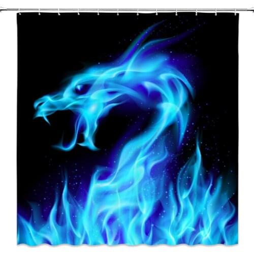 Blue Flame Dragon Shower Curtains Creative Design Horse and Butterfly Animal Bathroom Decor Waterproof Durable Cloth Curtain