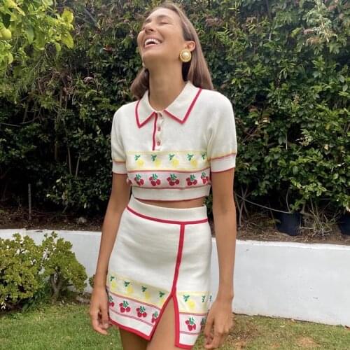 2021 Women High Quality Lapel Collar Short Sleeve Top Mini Skirt Suit Female Vintage Tight Jacket Split Fork Short Skirt Suit