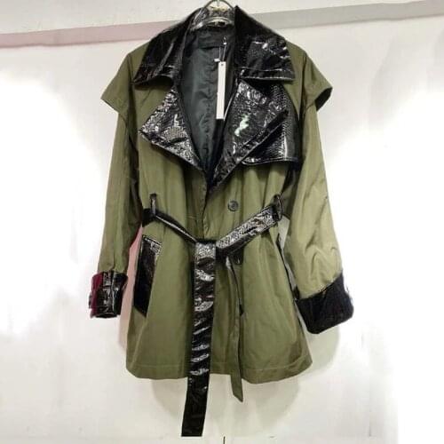 Ladies Coat Double Breasted Turn-Down Collar Patchwork Plus Size Outerwear Modern Lady Safari Style 2021 Spring Autumn New