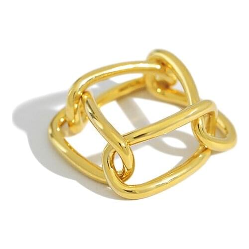 SHANICE S925 sterling silver open ring ins niche cold style texture chain ring for women Hip Hop Punk Finger Rings Party Jewelry