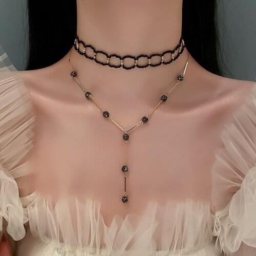 Vintage Black Small Beads Choker Necklace for Women Exquisite Geometric Clavicle Necklace Korean New Design Hip Hop Jewelry