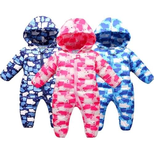 Winter Kids Jacket Overalls For Boy Baby Print Parka Coat Outerwear Girl Down Ski Snowsuit Childrens Jumpsuit