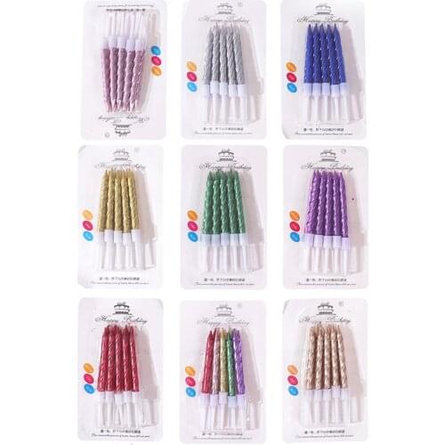 10pc/pack Thread Color Birthday Candles with Stand Cake Candle Party Supplies Wedding Cake Decorations