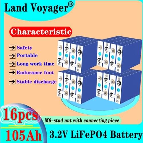 16pcs 3.2V 105Ah LiFePO4 battery pack Lithium iron phospha DIY 4S 12V 24V 300A Motorcycle Electric Car Solar Inverter batteries