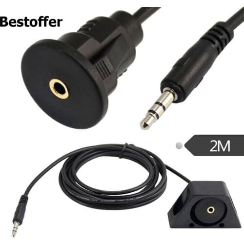 2m Car Truck Dashboard Flush Mount 3.5mm 1/8" AUX Audio Jack Extension Cable Kit YR