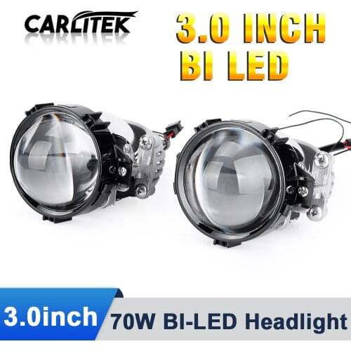 2 PCS Carlitek Bi-LED Auto Car Styling 3 inch projector lens LED Head light Lens Retrofit Universal Fast bright H4 70W Kits SA