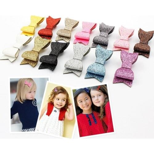 2017Fashion Faux Leather Bow Knot Hairpins Glitter Leather Hair Clips Trendy girl Barrettes Leather Bow Hair Grips 30pcs/lot
