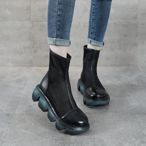 2021 Summer Leather High-top Martin Boots Womens Mesh Short Boots British Style Thick-soled Hollow Sandals Baotou Hole Shoes