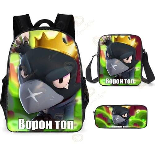 Games Stars Crow Leon Spike 3pcs Set Backpack Students Cartoon Printed School Bag Bookbag Unisex Casual Travel Bags Shoulder Bag