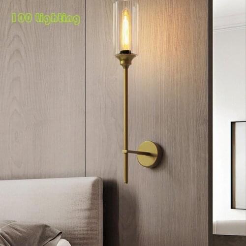 American Retro Home Wall Sconce Foyer Diningroom Bedside Wall Lamp Gold Black Metal Clear Glass Vintage Lighting E27 110-240V