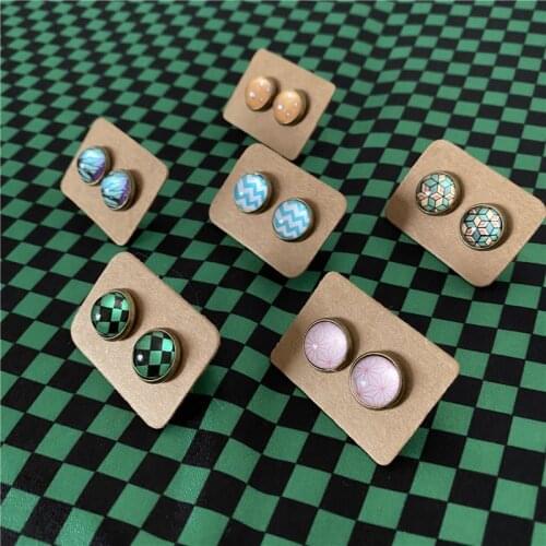 Anime Demon Slayer Cosplay Prop Stud Earring Metal Earring Jewelry Accessories