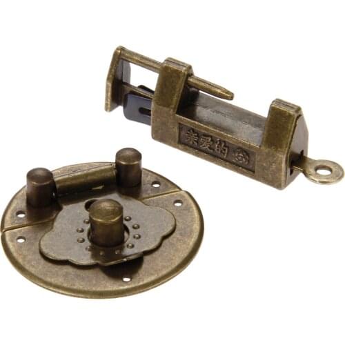 Antique Bronze Furniture Chinese Old Lock Wooden Box Padlock with Vintage Box Latch Hasp Home Furniture Buckle Clasp Lock