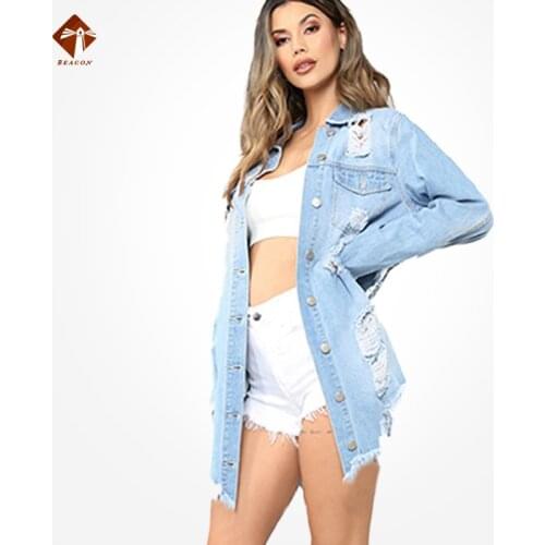 Womens Plus Size Denim Blouse Ladies Washed Fringe Oversized Longline Ripped Detail Shirts Blouses 2021 Summer Plus Size Outwear